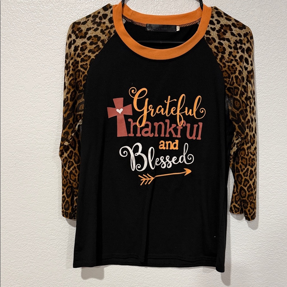 Leopard Print Raglan Tee with Inspirational Graphic